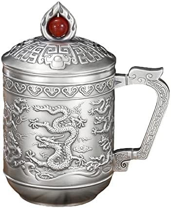 ספל קפה של Gohq זוג עם ידית, 999 ספלי תה כסף סטרלינג לנשים/גברים, כוס תה סינית עם מכסה, ספלי משקאות חמים המתאימים להכנת תה, שתייה קרה,
