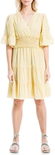 מקס סטודיו נשים צבע חוט שכבות שמלה קצרה