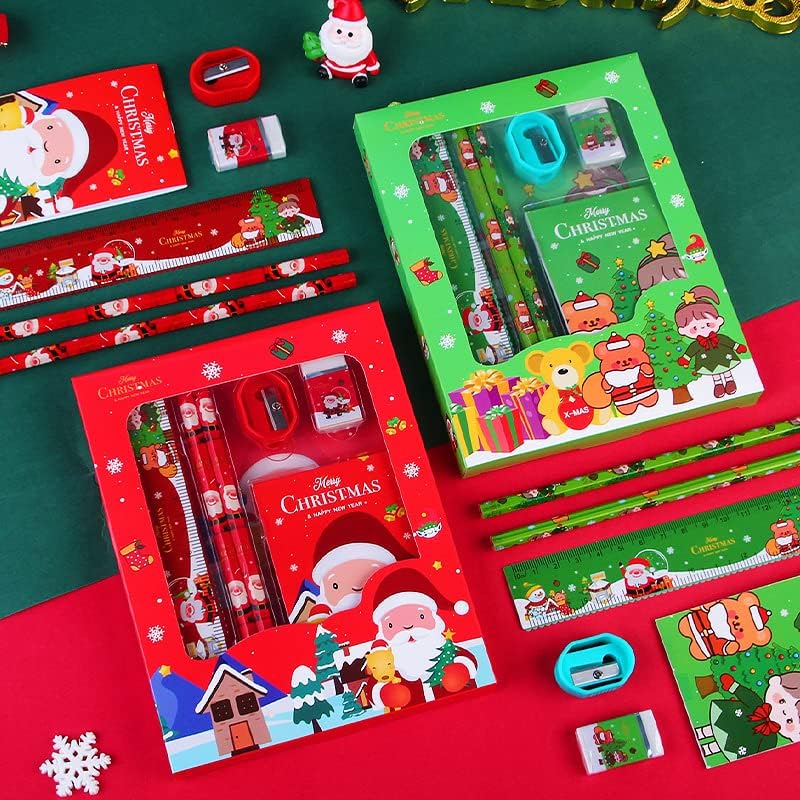 6 יחידות עפרונות חג המולד ערכת אביזרים עם גומי שליט ועיפרון מתנות לחג המולד חמודות לילדים ציוד משרדי בית ספר לקוואי לתלמידים