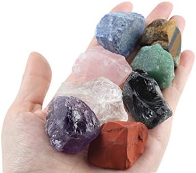 Vuuuuuv Chakra Stones סט -אבן גולמית מחוספסת טבעית ואגודל גבישים אבן דאגה ריפוי לריפוי, מדיטציה, איזון צ'אקרה או טקס （מחסן 8 מחשבים+צבע）