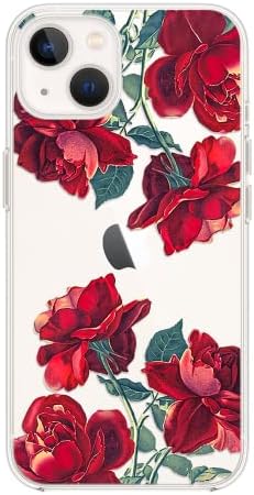 מארז מפואר מאייפון 14 -נשים בנות אלגנטיות עיצוב פרחי ורד אדום די עיצוב דפוס פרחוני די גמיש TPU מגן על מקרה ברור תואם לאייפון 14