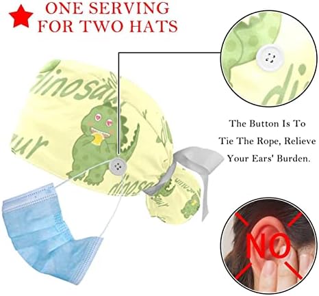 כובעים רפואיים לנשים עם כפתורים שיער ארוך, כובע עבודה מתכוונן 2 חלקים, דפוס פרפר כחול