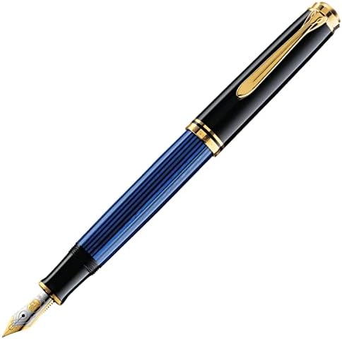 Pelican Souberene M600 עט מזרקה, פסים כחולים, B, נקודה רחבה