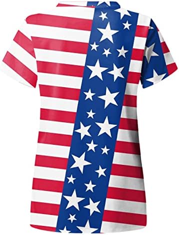 4 ביולי חולצות לנשים דגל ארה ב קיץ חולצת טי עם צווארון שרוול קצר עם 2 כיסים חולצות בגדי עבודה מזדמנים לחג