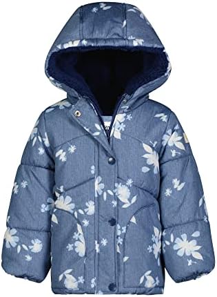 מעיל חורף עם ברדס של בנות תינוקות של אושקוש B'Gosh, כחול צ'מברי עם עיצוב פרחים מסוגנן מסוגנן
