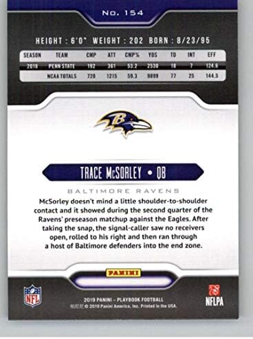 2019 Panini Playbook 154 Trace McSorley Baltimore Ravens RC טירון NFL כרטיס מסחר בכדורגל