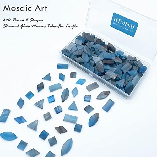 ערכת אריחי פסיפס ויטראז ' למלאכות - כחול וסגול לסירוגין, 240 חלקים, 5 צורות מעורבות-אידיאלי לפרויקטים של אמנות פסיפס