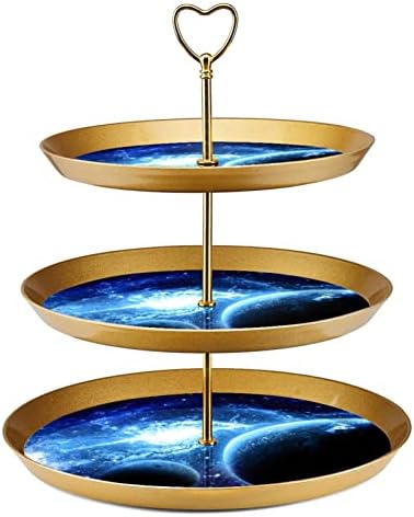 3 מגדל קאפקייקס של עמדת דוכן עוגות, מגדל עוגות, כוכבי לכת גלקסי, מגש הגשה של 3 שכבות למגש קינוח עוגות מסיבות