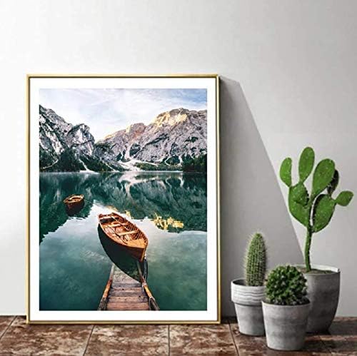 יפה 5 יהלומי נוף ציור, לצייר על ידי מספר ערכת, קמטים משלוח בד, סירת ציור בהרים, אגם תמונה
