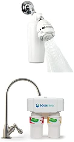 חבילה של Aquasana AQ-4100 מסנן מקלחת + AQ-5200.55 דו-שלבים תחת כיור מערכת פילטר מי שתייה