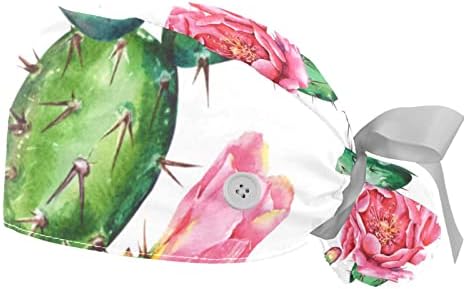 Yidax 2 חתיכות קקטוס צמח פרחים ורוד כובע עבודה עם כפתור, מחזיק קוקו ופס זיעה