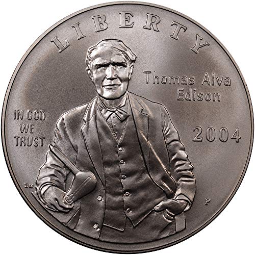 2004 P Thomas Alva Edison Discemorative Silver Dullar מבריק לא מחולל Bu Mint Mint