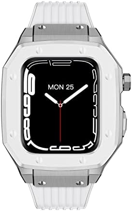 CNHKAU סגסוגת שעון רצועת רצועת פס Apple Watch סדרה 8 7 75 ממ גומי מתכת יוקרה גומי נירוסטה שעון שעון שעון
