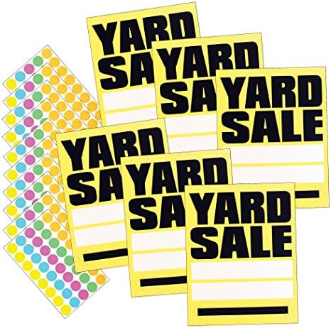 שלט כותרת - שלטי מכירה גדולים בחצר עם 400 תגי מכירת מדבקה, צהוב/שחור, 11 x 14 אינץ ', 6 חבילות שלטים