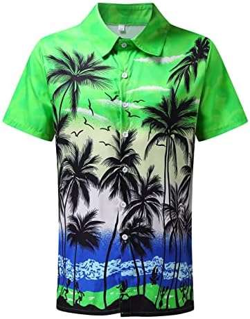 גברים הוואי קצר שרוול חולצה מודפס קיץ מזדמן כפתור למטה חוף חולצות