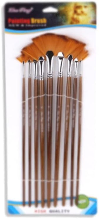 9-חבילה אמן מברשת סט ניילון עץ ארוך ידית מברשות צבע אקריליק צבעי מים שמן ציור