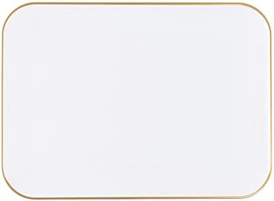 מגשי הגשה מפלסטיק מפלסטיק-מגשי הגשה מלבניים לבנים עם שפת זהב 8 על 11 חבילת כלים חד פעמית למסיבה של 2