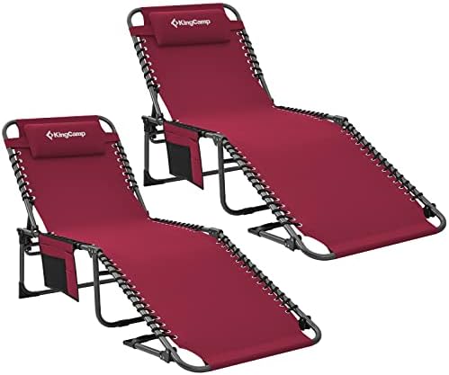 Kingcamp מתכוונן עם 5 עמדות כבדות קיפול כיסא טרקלין נוח עם כיס כרית, נייד נהדר לפטיו חיצוני דשא בריכת חוף שיזוף, תומך ב -264 קילוגרמים
