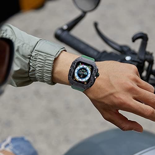 ערכת שינוי יוקרה של Zedevb עבור Apple Watch 8 Ultra 49 ממ פלואור רצועת גומי מארז סיבי פחמן עבור IWatch 8 7 6 5 4 SE 45 ממ 44 ממ