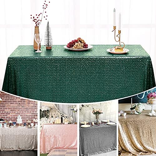 שפת שולחן נצנצים ירוקה של Duokaynuo - שולחן מלטת המסיבה מלבנית מכסה שולחן נצנצים חלק חלקי - קישוטי מקלחת כלה של נצנצים לחתונה.
