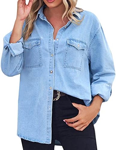 מעילי ג'ינס כחולים בהירים נשים שרוול ארוך שרוול קל משקל סתיו סתיו סתיו מכפתור דש כפתור בכיס ג 'יינס הלבשה עליונה