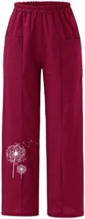 נשים של מכנסי קז 'ואל גודל 16 נשים מוצק צבע מכנסי קז' ואל פרח הדפסי מכנסיים אלסטי מותניים כיסים רחב