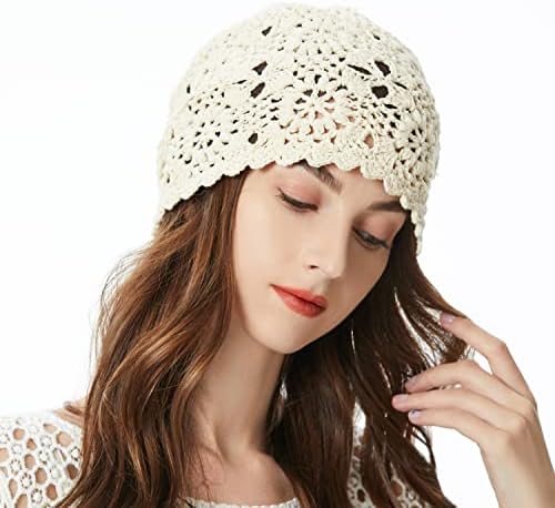 זליק נשים כותנה סרוגה רפוי כפת כובע בעבודת יד לסרוג מגזרת קיץ פרחוני גולגולת כובע