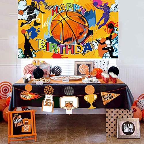 כדורסל יום הולדת שמח באנר כדורסל מסיבת רקע קיר תליית דקור תמונה רקע עבור תינוק מקלחת יום הולדת ספקי צד פנימי / חיצוני