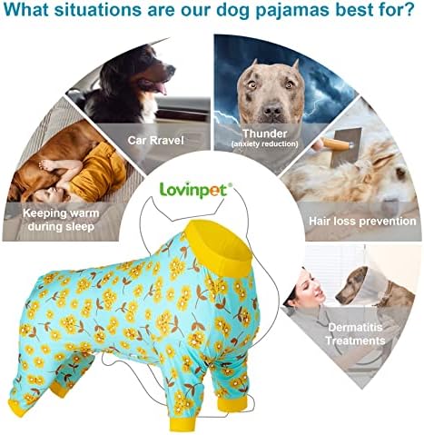 Lovinpet Pitbull Pajamas גדול - הקלה על חרדת חיות מחמד, פיג'מה כלבים להגנת שמש, בד נוח נוח, הדפס פרחי מנטה, חולצת התאוששות של כלב גדול
