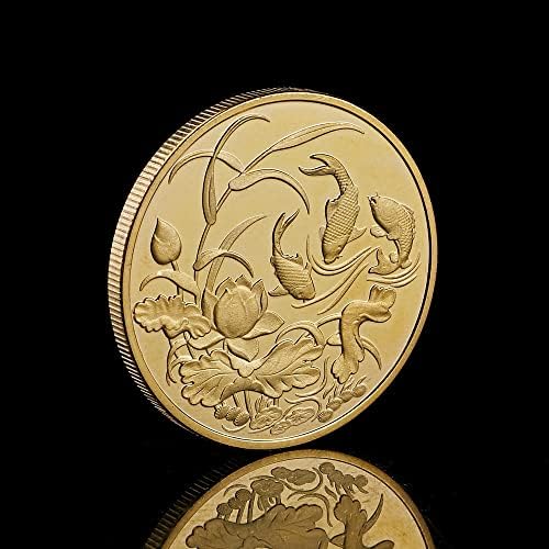 סין קוי דגים לוטוס זיכרון מטבעות מצופים זהב מתנה למזכרת מזל