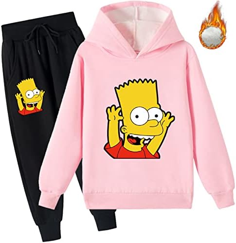 Ateecp Kids Teen the Simpsons Hood Stepshirt-Cartoon Hoodie Hoodie ו- Jogger מכנסיים מכניסים אימונית פליס לילדות בנות