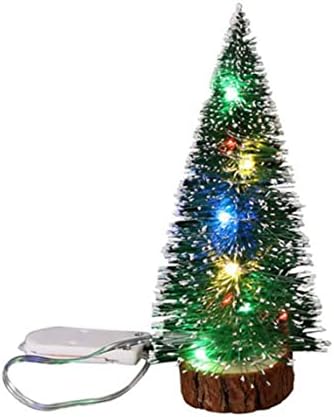 טופ טופ עץ חג המולד עם אורות קישוטי עץ מיני חג המולד עץ מיניאטורי עם עץ שולחן מלאכותי בהיר 15 סמ