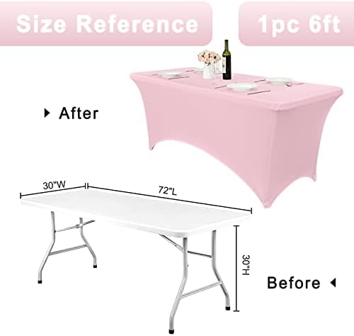 Yastouay 6ft שולחן מתיחה בד סטרץ 'שולחן שולחן מכסה הדוק המותאם לשולחנות מלבניים בגודל 6ft בהיר מפות שולחן רחיצות ורוד למסיבה, חתונה, אירועים,
