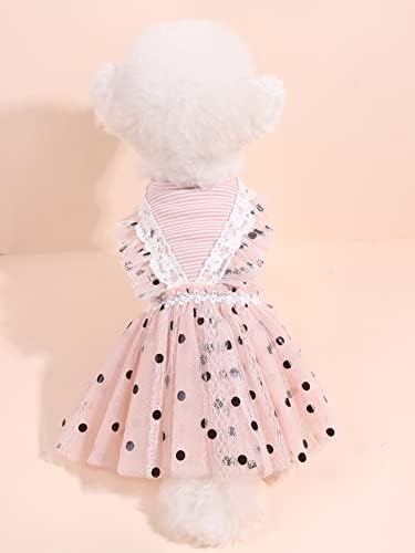Qwinee Polka Dot Dot Dog שמלת תחרה תחרה שמלת נסיכת גור שמלות רשת חתול חמוד שמלות לרשת לכלבים בינוניים קטנים בנות חתלתול ורוד S