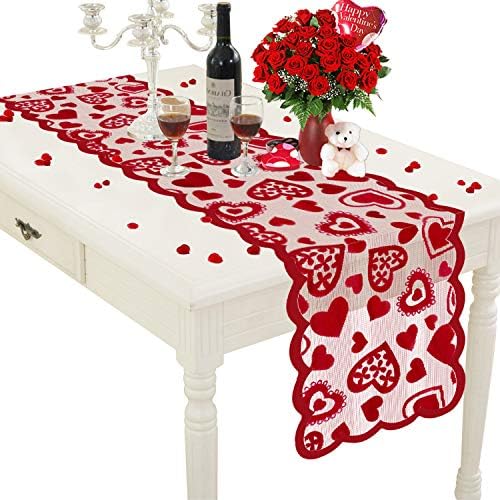 רץ לשולחן עיצוב חג האהבה של מוסואן - רץ לשולחן תחרה אדום בגודל 13 על 72 אינץ ' למסיבת חתונה, קישוטי חג האהבה-חג האהבה דקור בית קישוטים