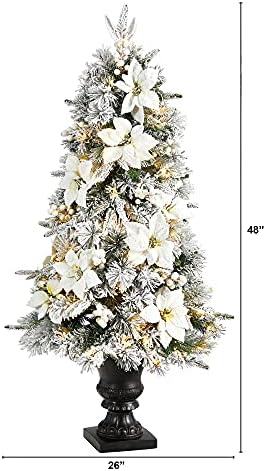 4ft. עץ חג מולד מלאכותי נוהר עם 223 ענפים הניתנים לכיפוף ו 100 אורות חמים בכתבים דקורטיביים