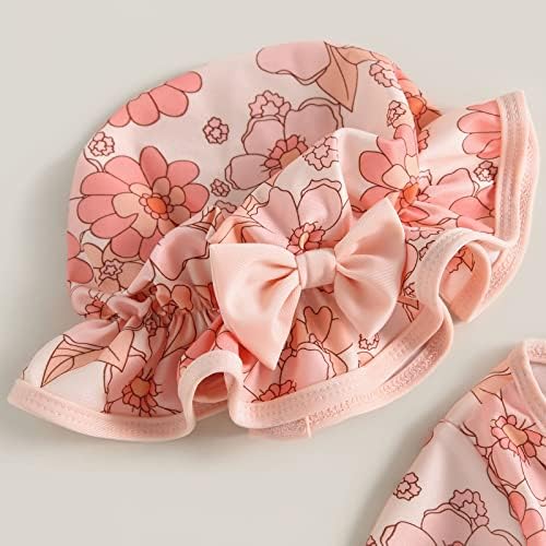 תינוקת תינוקת תלבושות קיץ פלמינגו/הדפס פרחים שרוול ארוך רוכסן רוכסן סרבל בגדי ים עם בגדי ים בגימור