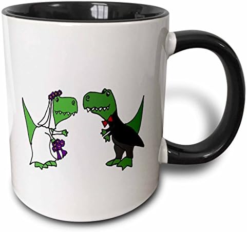 3 רוז מצחיק טרקס דינוזאורים כלה וחתן חתונה אמנות ספל, 11 עוז, שחור / ירוק