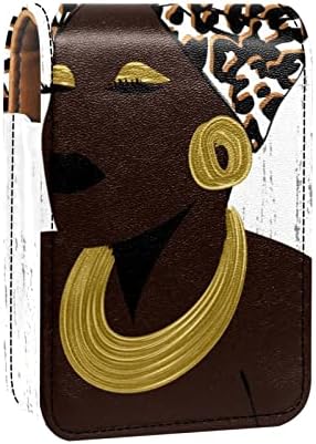 איפור שפתון מקרה שפתון תיק עם מראה נייד שפתון אחסון פאוץ גלוס אחסון ארגונית, יפה אפריקאי אישה הדפס מנומר