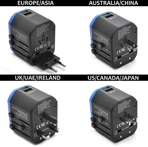קפטיות עולם נסיעות כפול מתאם תקע חשמל USB - 2 יציאות USB מטען קיר סוג I C G A שקעים 110V 220V A/C - 5V D/C - EU EURO US US UK - ערכת מתאם