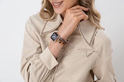 רצועת שעון אבן חרוזים של בוקיוויי תואמת עם Apple Watch 38 ממ/40 ממ/41 ממ/42 ממ/44 ממ/45 ממ/49 ממ -רצועת שעון עור מקורית -צמיד שעון נמר
