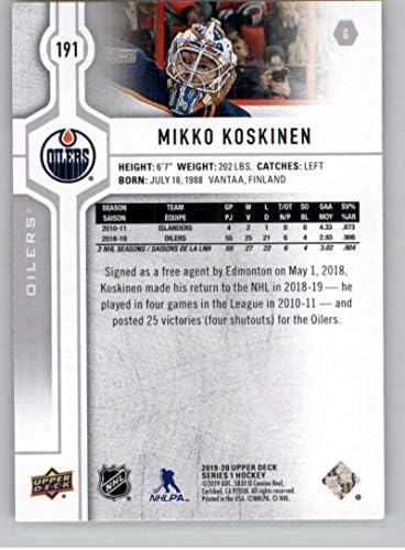 2019-20 הסיפון העליון 191 Mikko Koskinen Edmonton Oilers