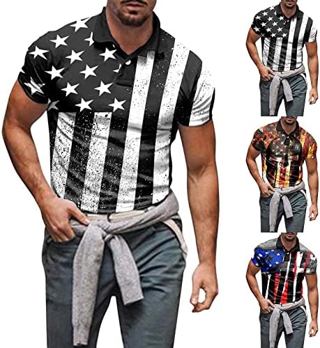 חולצות פולו פטריוטיות של UBST לגברים, יום העצמאות דגל אמריקאי חייל הדפס חייל שרוול קצר חולצות גולף מזדמנים חולצות