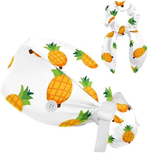 דפוס אננס פירות קיץ מתכווננים כובע עבודה עם כפתורים/שיער קשת מקושק עם רצועת זיעה רחיצה