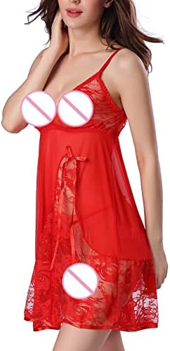 הלבשה תחתונה של Knosfe Babydolls לנשים טדי ראו דרך כימיות תחרה לקצץ רשת Sheer Sheergeee Spaghetti רצועת לילה