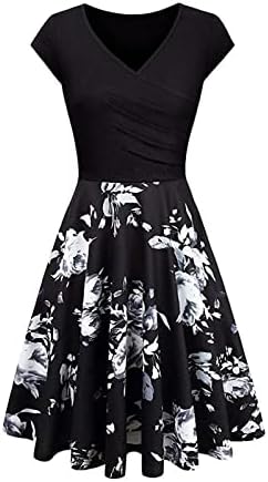 WPOUMV שמלות קיץ לנשים הדפס פרחוני שרוול קצר v שמלת צוואר פלוס גודל מזדמן שמלות קו שמלות מידי טרנדיות