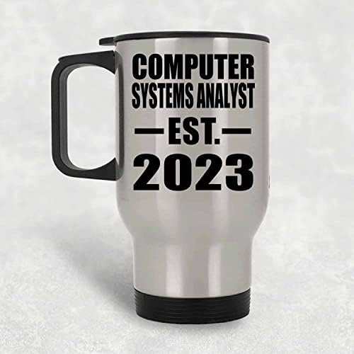 תכנון של אנליסט מערכות מחשב מבוסס EST. 2023, ספל נסיעות כסף 14oz כוס מבודד מפלדת אל חלד, מתנות ליום הולדת יום הולדת חג המולד חג המולד