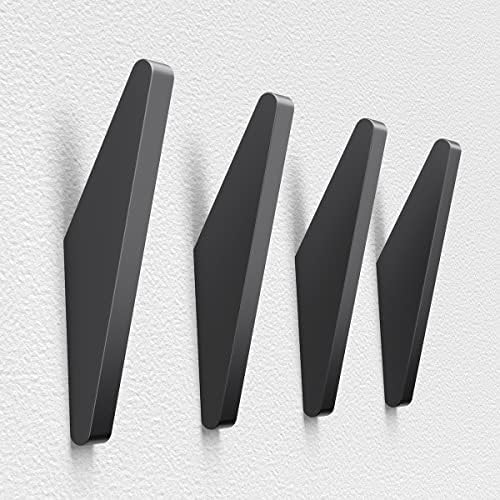 קוקויה 4 פאק קיר מתכת ווים, ווים מעיל מינימליסטי מט שחור שחור פשוט מודרני קל התקנה קיר הר הרכבה כבד אלומיניום אמצע המאה הכניסה לחדר אמבטיה,