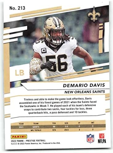 2022 Panini Prestige 213 Demario Davis New Orleans Saints NFL כרטיס מסחר בכדורגל
