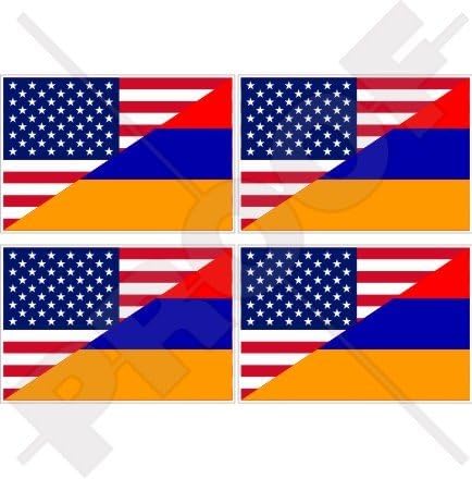 ארהב ארצות הברית של אמריקה וארמניה דגל, אמריקאי וארמני 2 מדבקות פגוש ויניל-חצבה, מדבקות x4